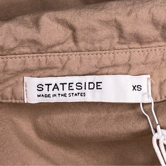 New XS Stateside Beige Tan Cotton Button Up Shirt Womens Neutral Lightweight - Picture 11 of 15